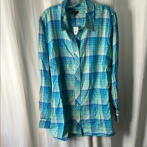 Talbots Blue and Green Plaid Button-Up Shirt